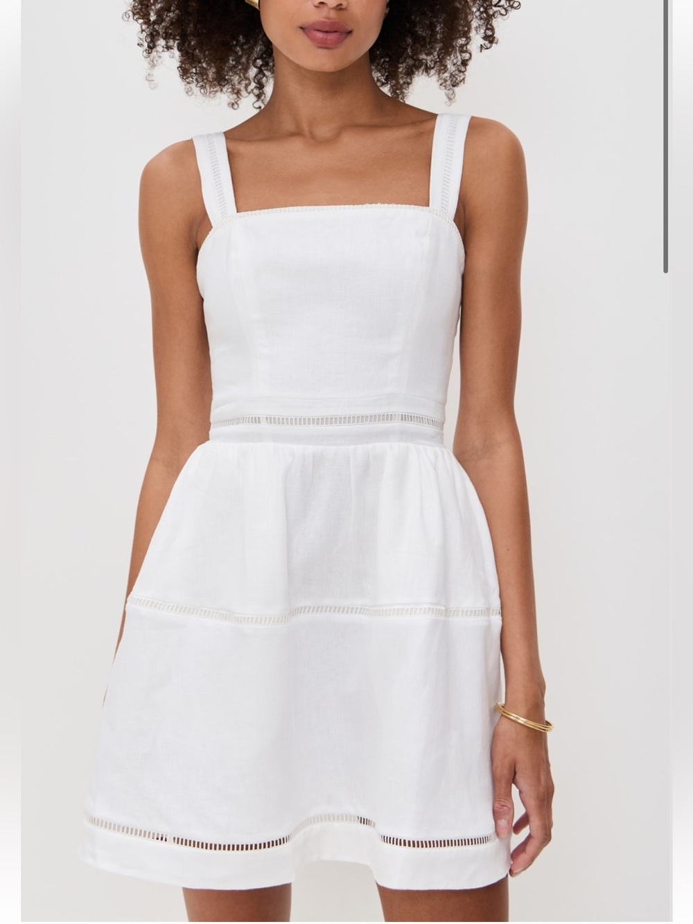 Reformation White Eyelet-Trim Linen Mini Dress